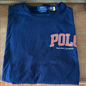 Polo by Ralph Lauren Navy Blue Long Sleeve Shirt with Orange Logo